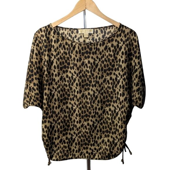 MICHAEL Michael Kors Tan Leopard Print Loose Drop Sleeve Blouse w/Tassels Size M - Picture 1 of 8